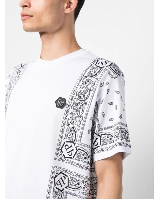 Philipp Plein White Bandana-Print Short-Sleeve T-Shirt for men