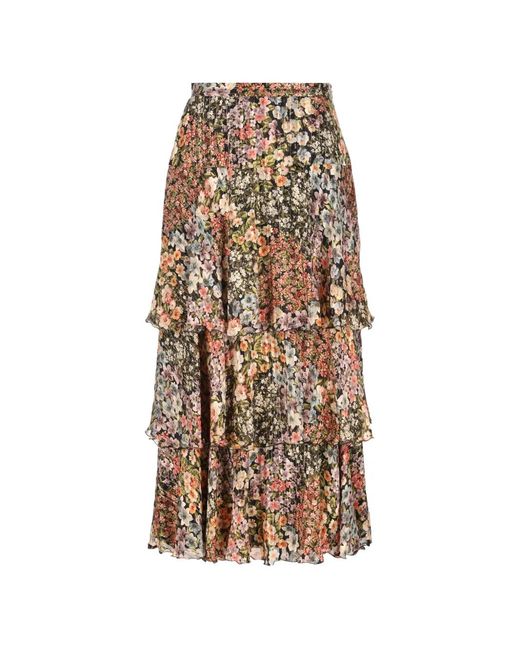 Valentino Garavani Natural Ruffled Floral-Print Skirt