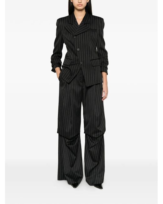 Aniye By Black Pinstripe-Pattern Double-Lapel Jacket