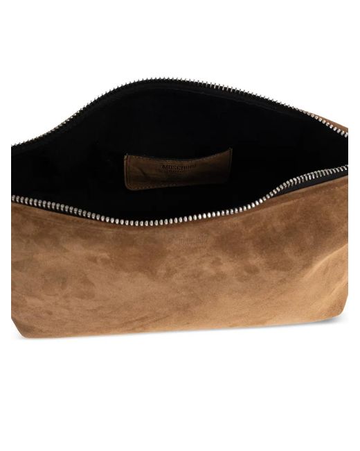 Moschino Brown Leather Zip Tote Bag for men
