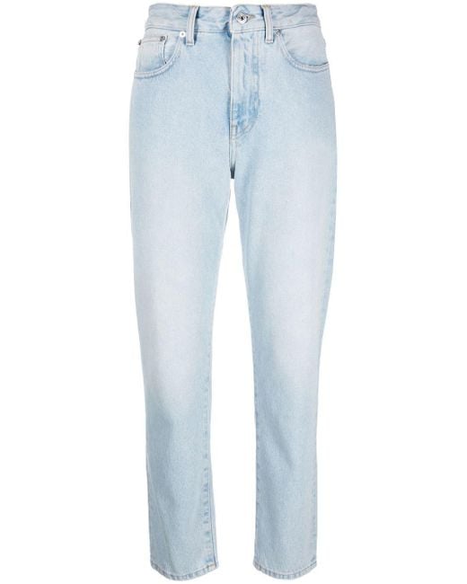 Off-White c/o Virgil Abloh Blue Schmale Cropped-Jeans