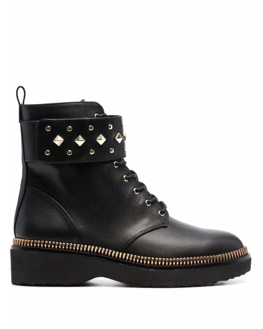 MICHAEL Michael Kors Black Haskell Spike-Strap Leather Boots