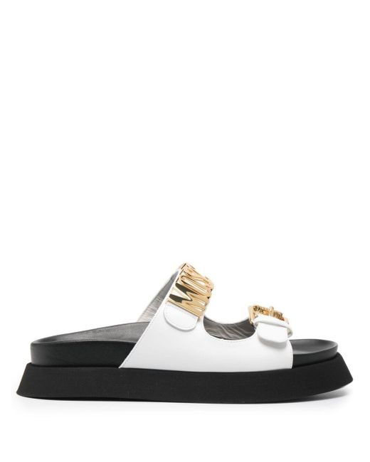 Moschino Logo plaque Flat Sandals in White Lyst UK