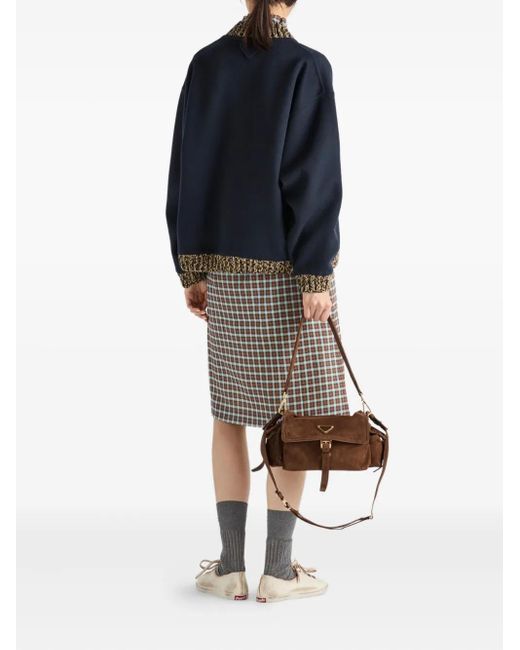 Prada Blue Check-Print Sheath Skirt