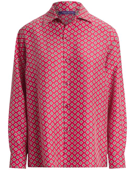 Ralph Lauren Pink Cagney Printed Silk Blouse