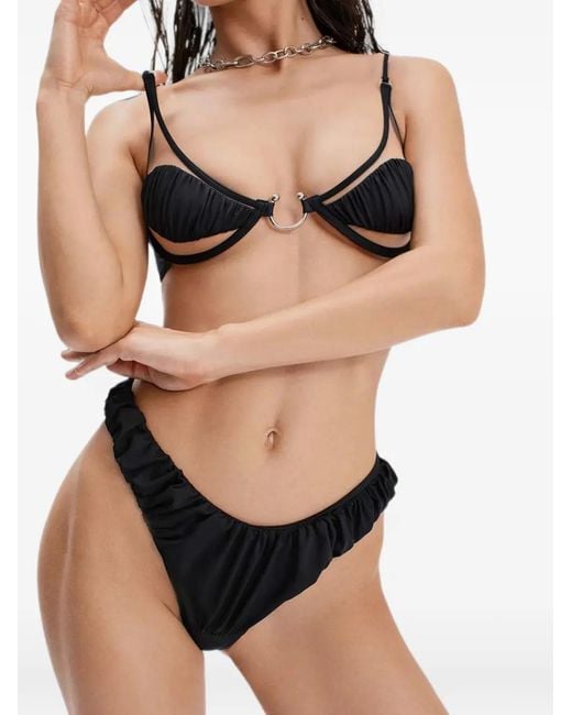GOD SAVES QUEENS Black Cut-Out Ring-Detail Bikini