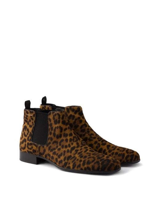 Prada Brown Printed Chelsea Boots