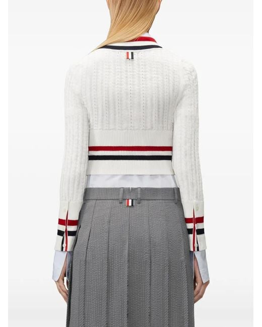 Thom Browne White Cricket Rwb-Stripe Baby-Ladder-Cable Shrunken Sweater