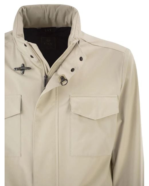 Fay White Detachable-Hood Flap-Pocket Jacket for men