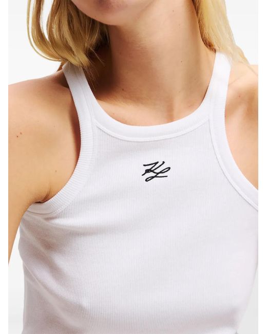 Karl Lagerfeld White Logo-Embroidered Tank Top