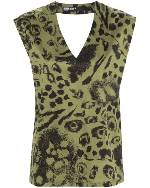 Bimba Y Lola Green Animal-print Cotton Vest