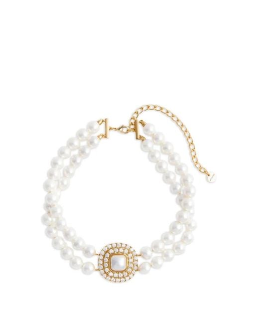 Self-Portrait White Crystal-Embellished Faux-Pearl Choker