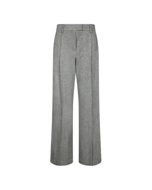 Brunello Cucinelli Gray Herringbone-Pattern Palazzo Pants