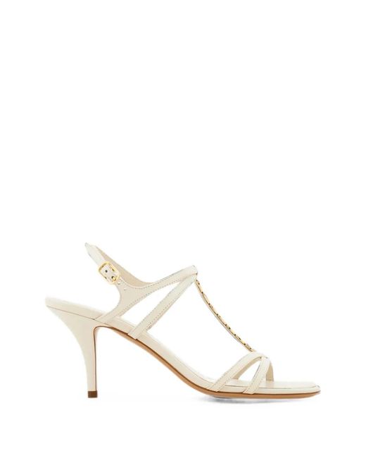 Ferragamo White Vara Chain T-Strap Sandals