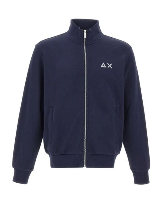 Sun 68 Blue Zip Embroidered Sweatshirt for men