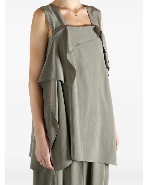 Y's Yohji Yamamoto Gray Ruffled Square-Neck Top