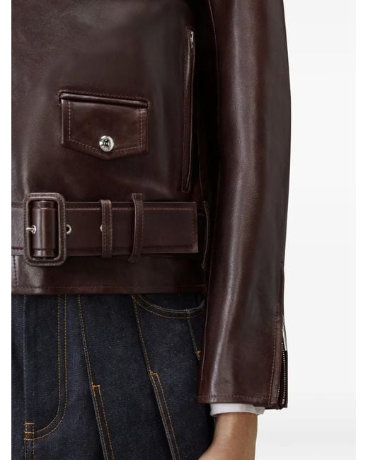 Thom Browne Brown Belted Leather Biker Jacket for men