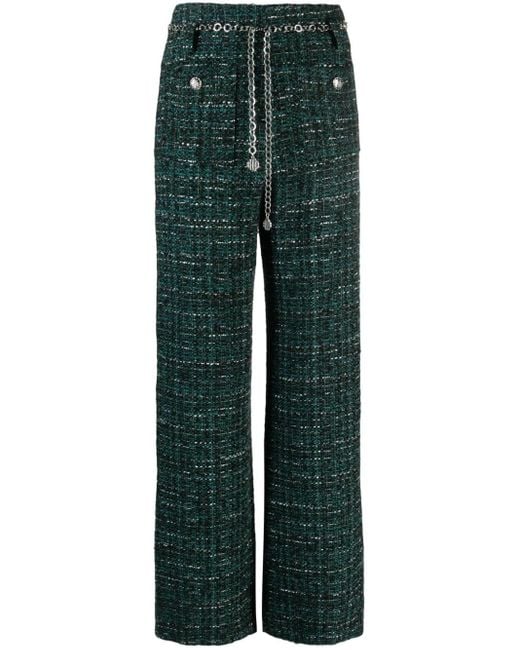 Maje Green Wide-leg Tweed Trousers