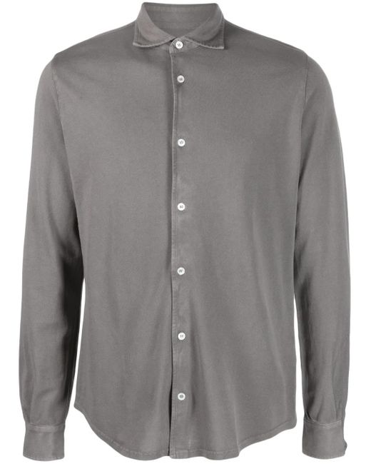 Fedeli Gray Chambray Spread-Collar Cotton Shirt for men