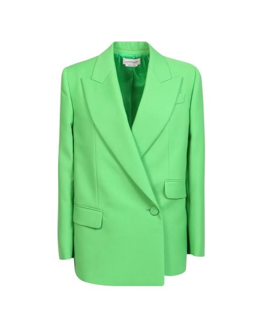 McQueen Green Double-Breasted Drop Hem Blazer