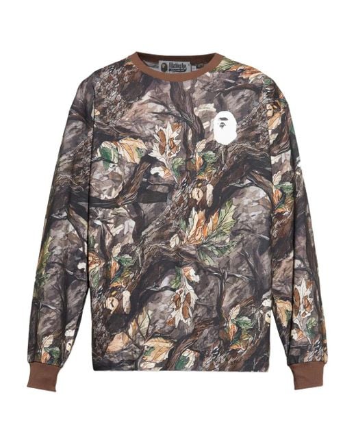 A Bathing Ape Gray Long-Sleeve Graphic-Print T-Shirt for men