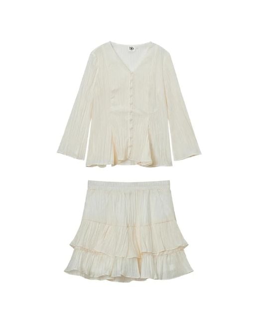 B+ AB White Ruffled-Detail Skirt Set