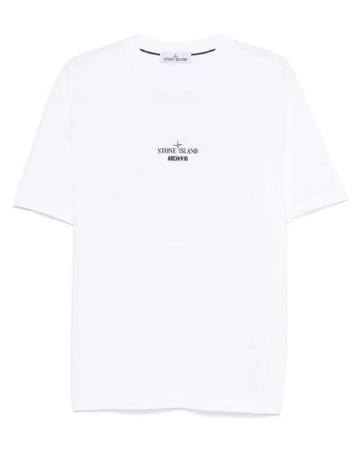 Stone Island White Logo-Print T-Shirt for men