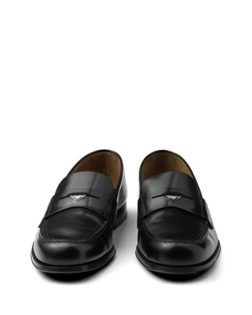 Prada Black Brushed Leather Loafers for men