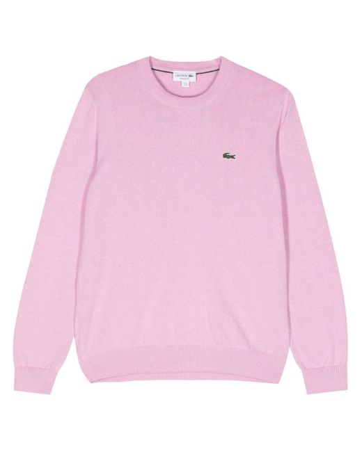 Lacoste Fein gerippter Pullover mit Logo-Patch in Pink für Herren