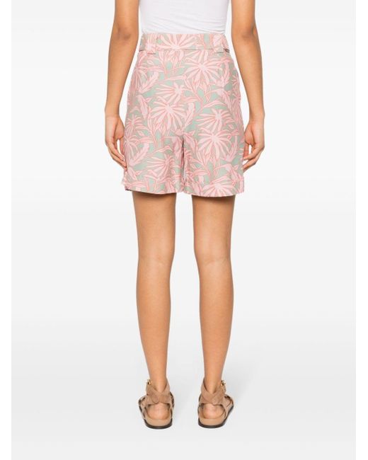 Woolrich Pink Leaf-print Pleated Shorts