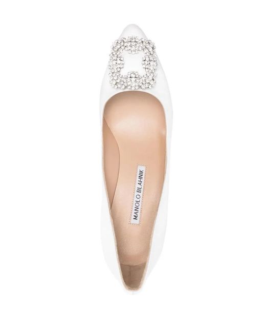 Manolo Blahnik White 70Mm Hangisi Crystal-Buckle Pumps