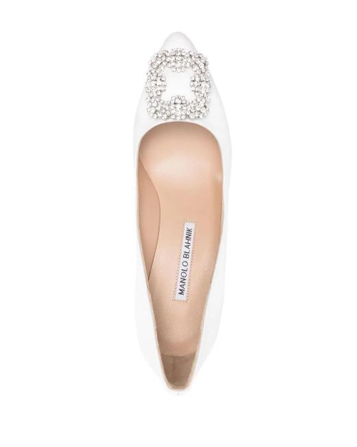Escarpins Hangisi 60 Mm À Boucle Ornée De Cristal Manolo Blahnik en coloris White