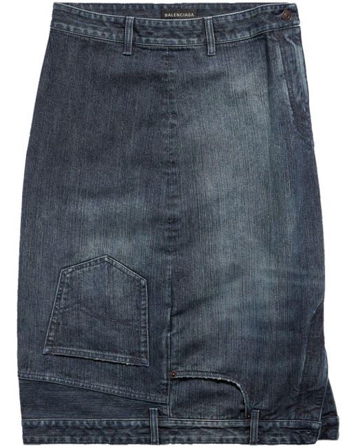 Balenciaga Blue Upside-down Denim Midi Skirt