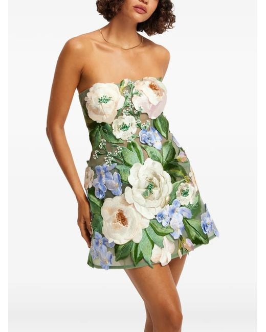 LEO LIN Green Roselle Floral-Embroidered Dress