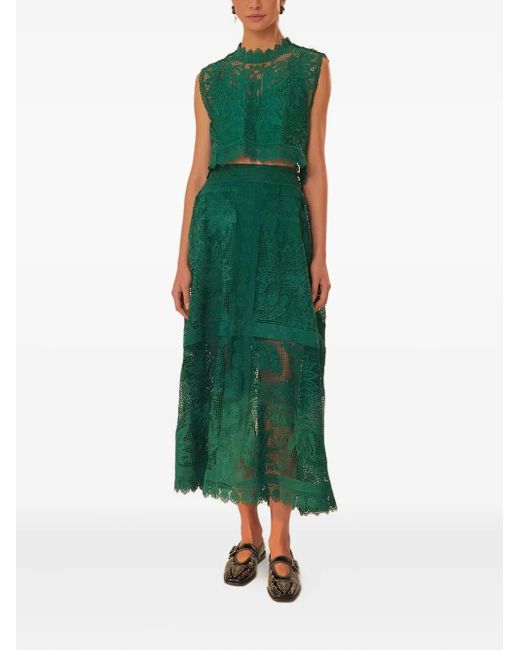 Farm Rio Green Lace-Insert Sleeveless Top