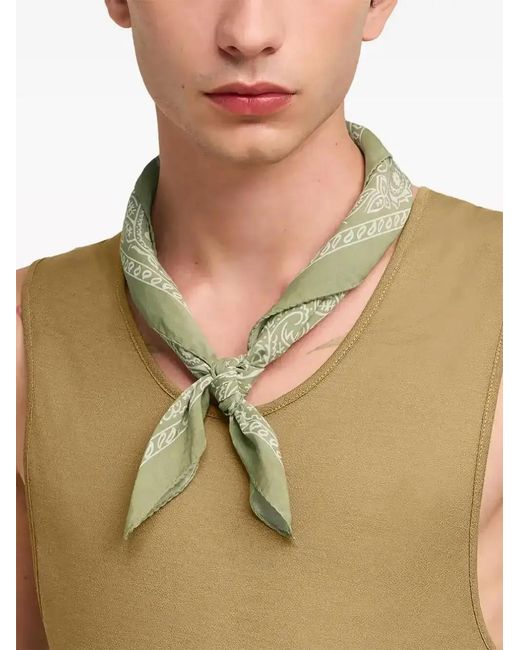 AMI Green Paris Paisley Logo Printed Straight Hem Scarf