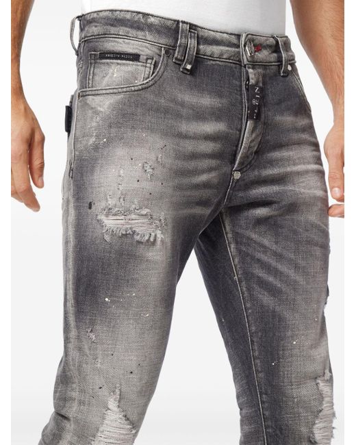 Philipp Plein Gray Distressed Cropped Skinny Jeans for men