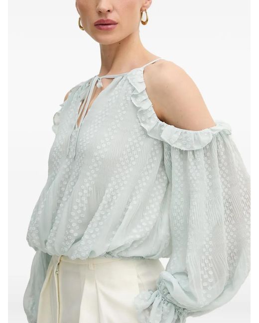 Guess Blue Ruffled Cold-Shoulder Blouse