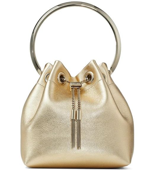 Jimmy Choo Natural Bon Bon Metallic-Finish Bucket Bag