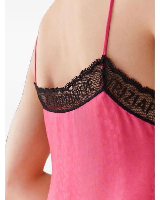 Patrizia Pepe Pink Lace-Trim Leopard-Print Midi Dress