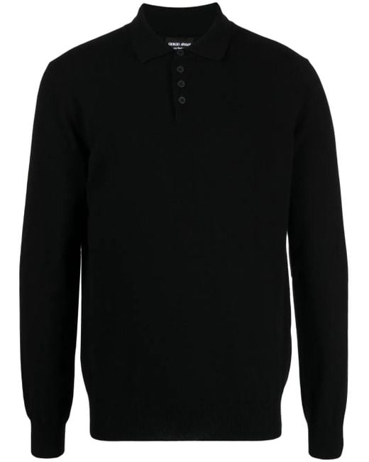 Giorgio Armani Black Polo-Collar Cashmere Jumper for men