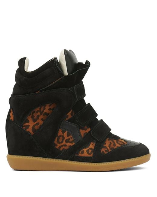 Isabel Marant Bekett Sneakers Met Luipaardprint En Sleehak in het Black