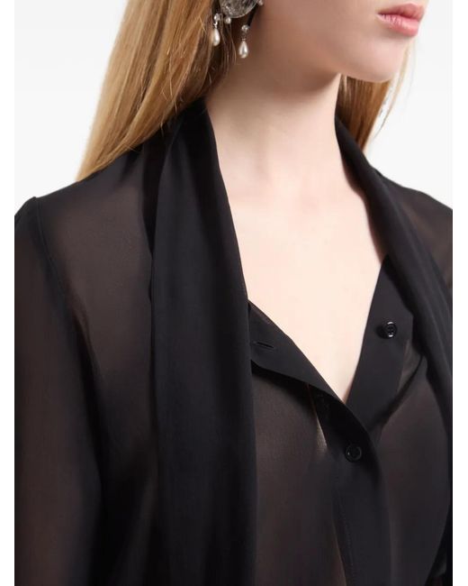Nina Ricci Black Lavalliére Pussy-Bow Silk Shirt