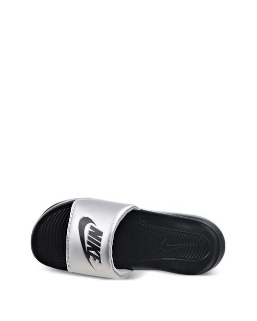 Nike White Victori One /Metallic Sliver" Slides