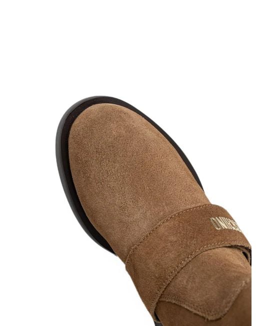 Love Moschino Brown Logo-Lettering Touch-Strap Boots