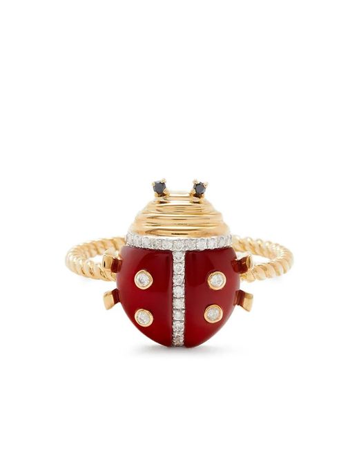 Yvonne Léon White Mini Bague Coccinelle Or Jaune
