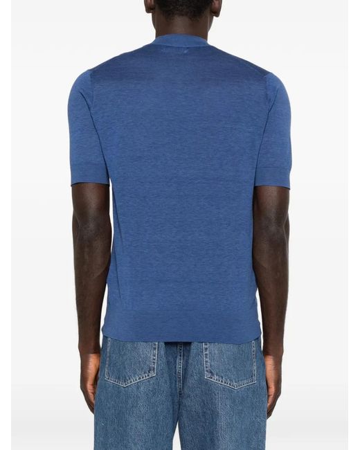 Brunello Cucinelli Blue Short-Sleeve Crew-Neck Sweater for men
