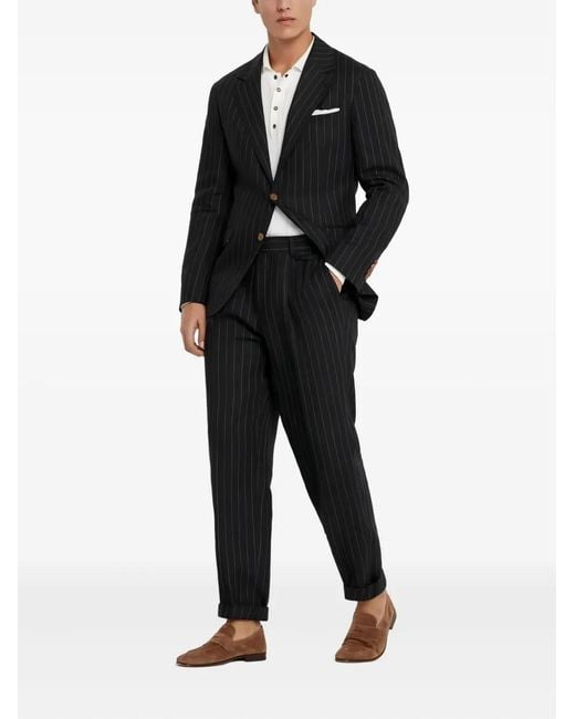 Brunello Cucinelli Black Pinstripe Linen Suit for men
