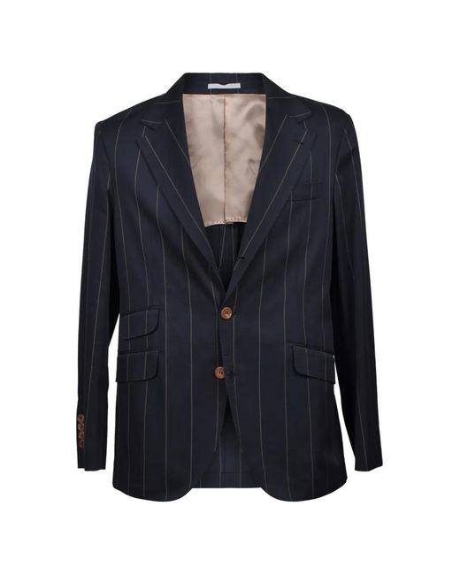 Brunello Cucinelli Blue Striped-Pattern Single-Breasted Blazer for men