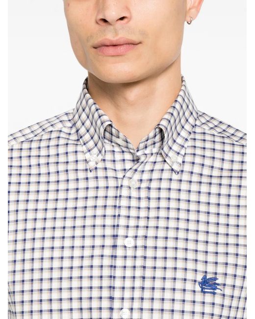 Etro White Check-Pattern Button-Down Shirt for men